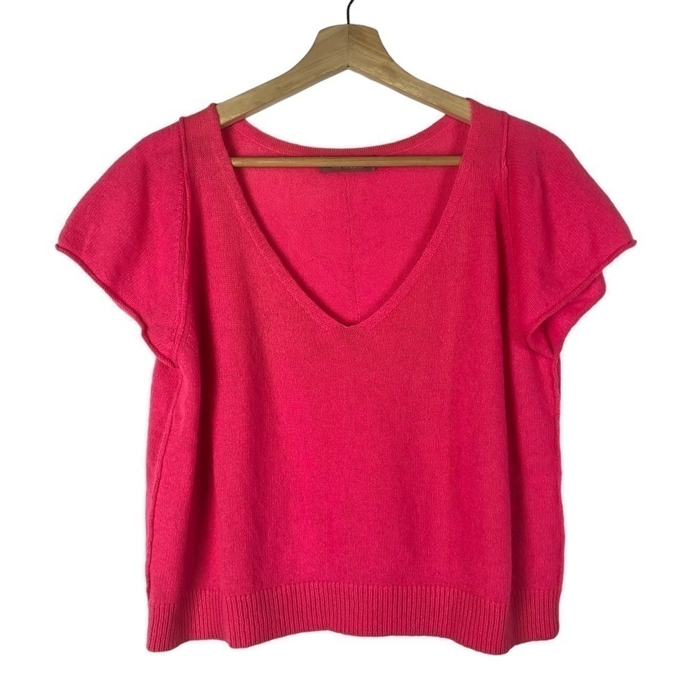 Brodie Hot Pink Fine Cashmere V-Neck Short Sleeve Top XS‎